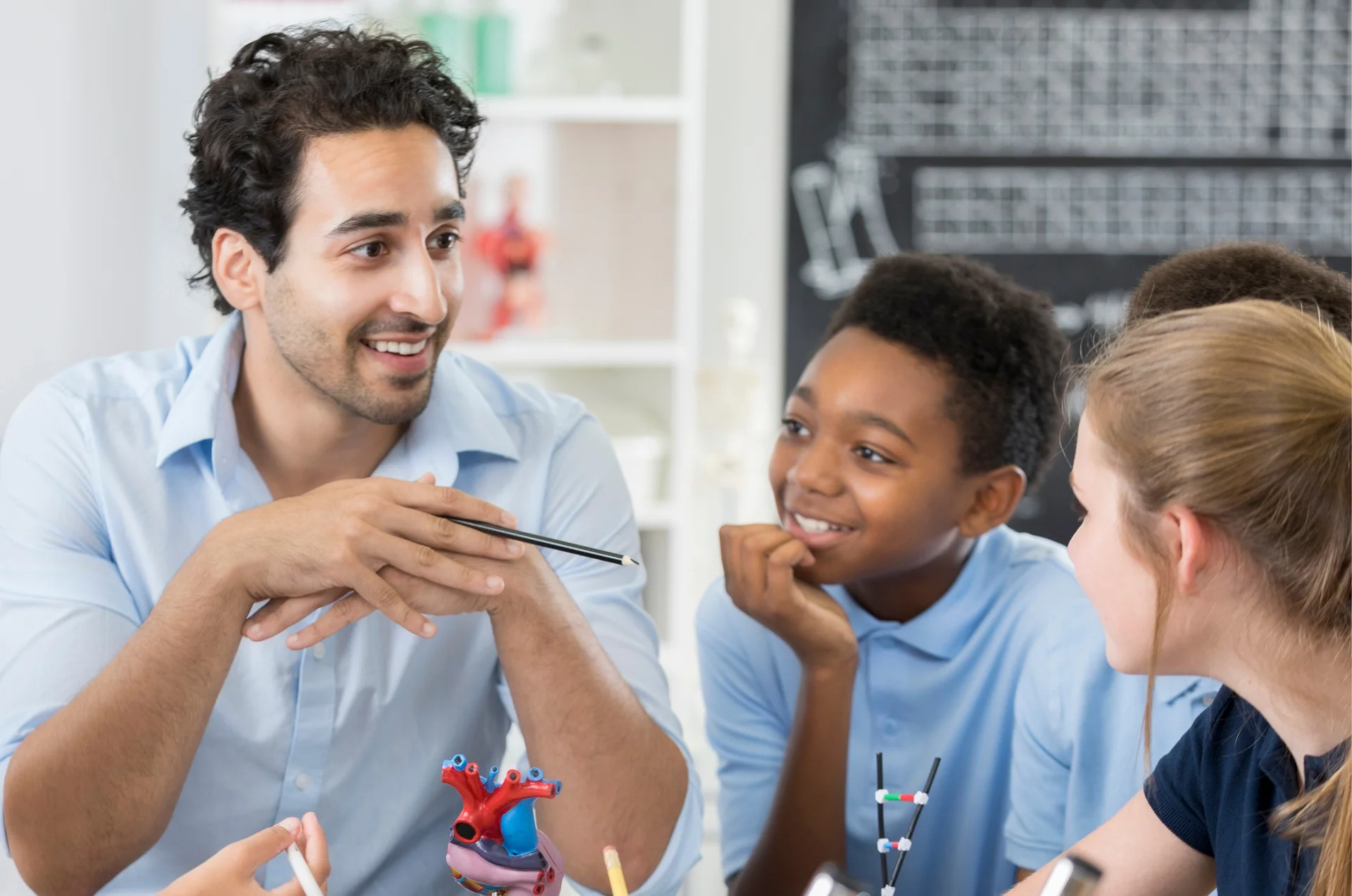 middle school students and teacher